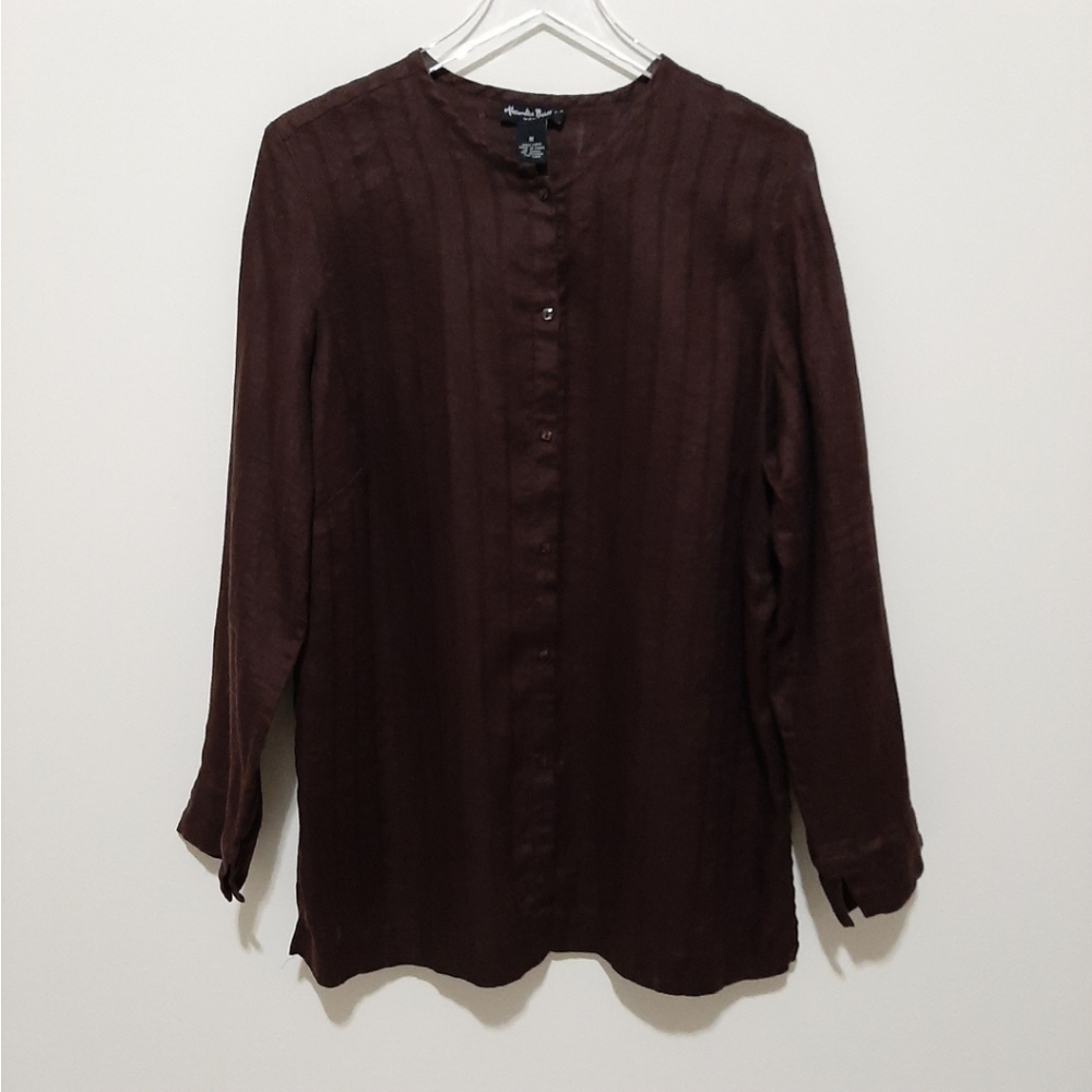 Alexandra Bartlett Chocolate Brown Linen Button Front Size 1X - Picture 4 of 8